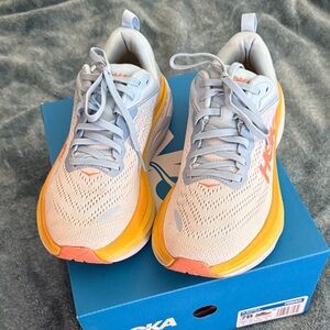 Hoka Bondi Athletic Shoes in Light Blue and Orange